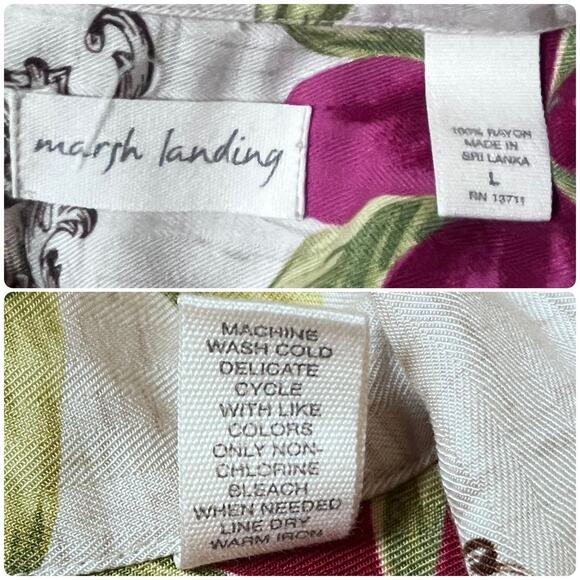 Marsh Landing Hawaiian Tropical Print Boxy Button Up Blouse Size Large - Picture 8 of 9